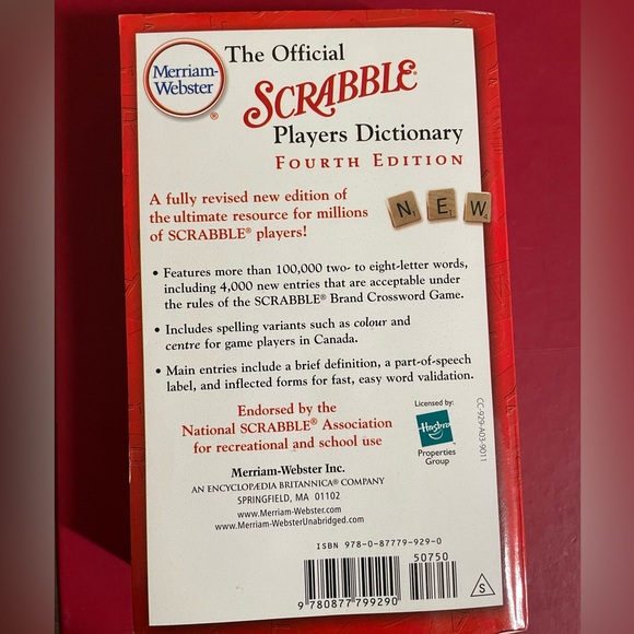 Merriam-Webster The Official Scrabble Players Dictionary Paperback 4th Edition - Picture 2 of 2